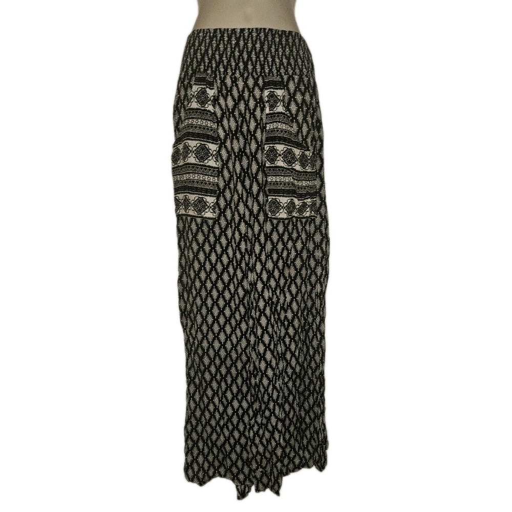 Bohemian Palazzo Pants Black White Ikat Size XS Wide Leg Hippie Beach‎ Festival